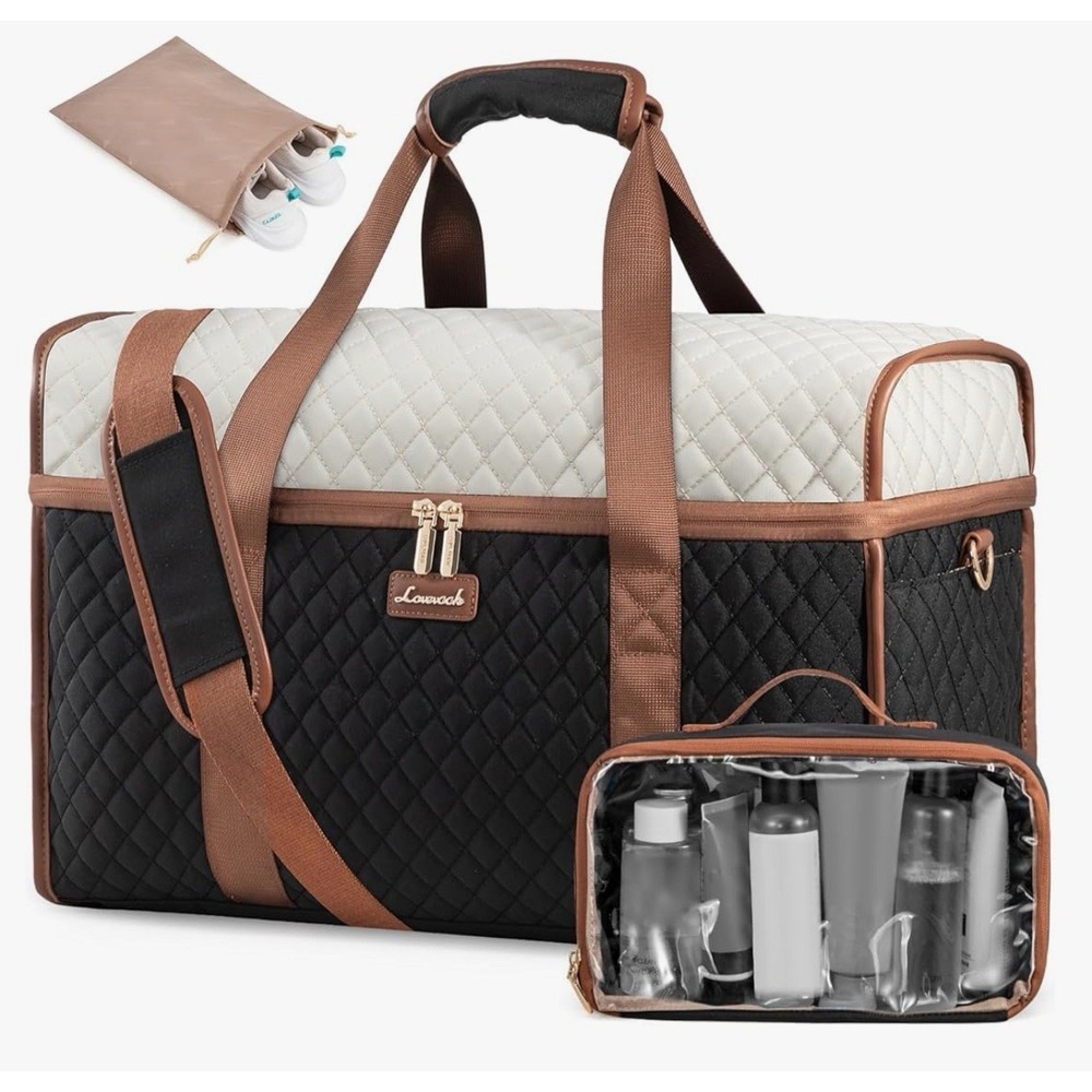 Quilted Weekender Overnight Travel Bag by LOVEVOOK Black Brown NEW Carry-On